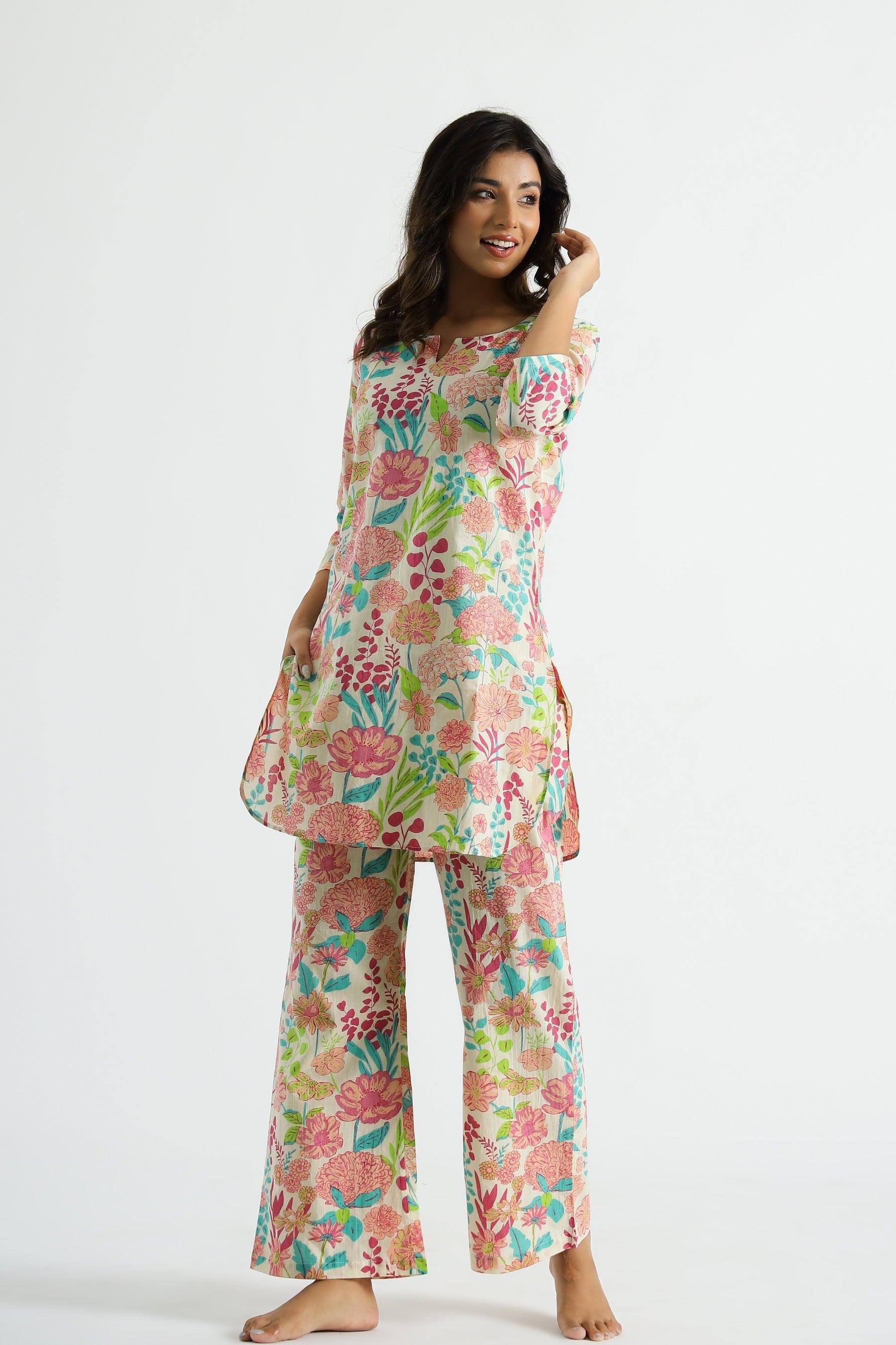 Floral Breeze Cotton Rayon Co-Ord Set