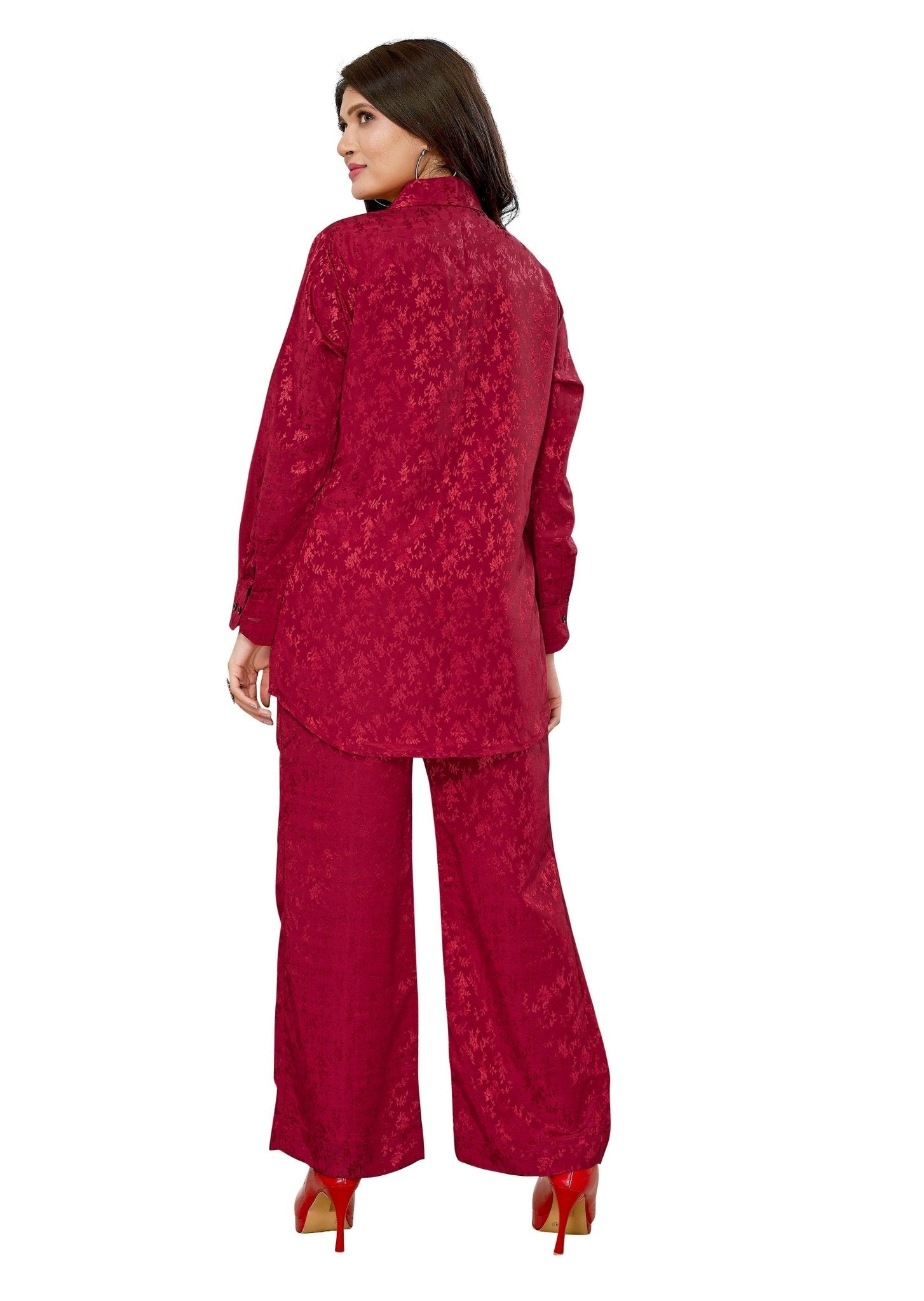 Red Jacquard Lounge Wear - Lounge Wear - Svatantra Clothing