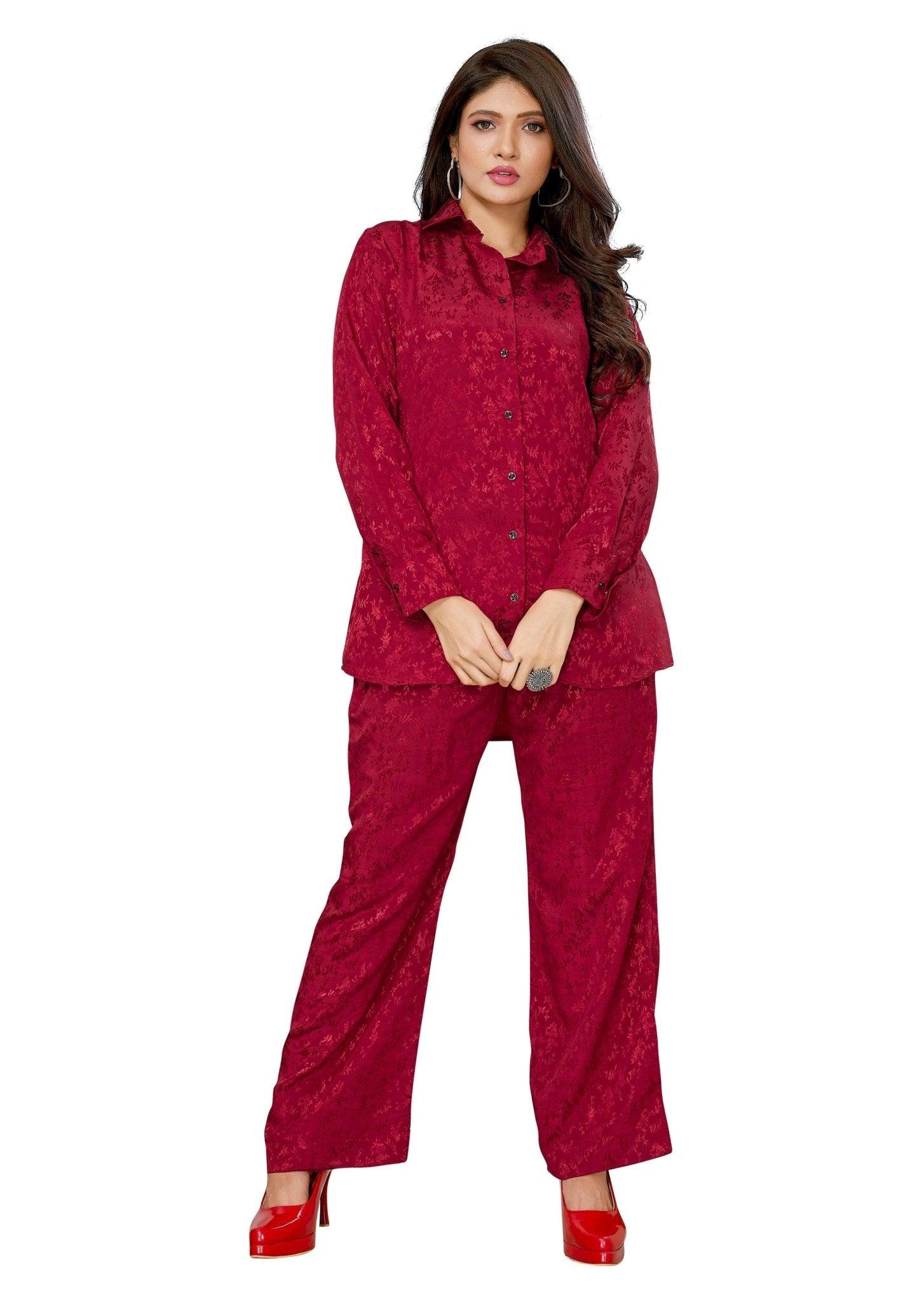 Red Jacquard Lounge Wear - Lounge Wear - Svatantra Clothing