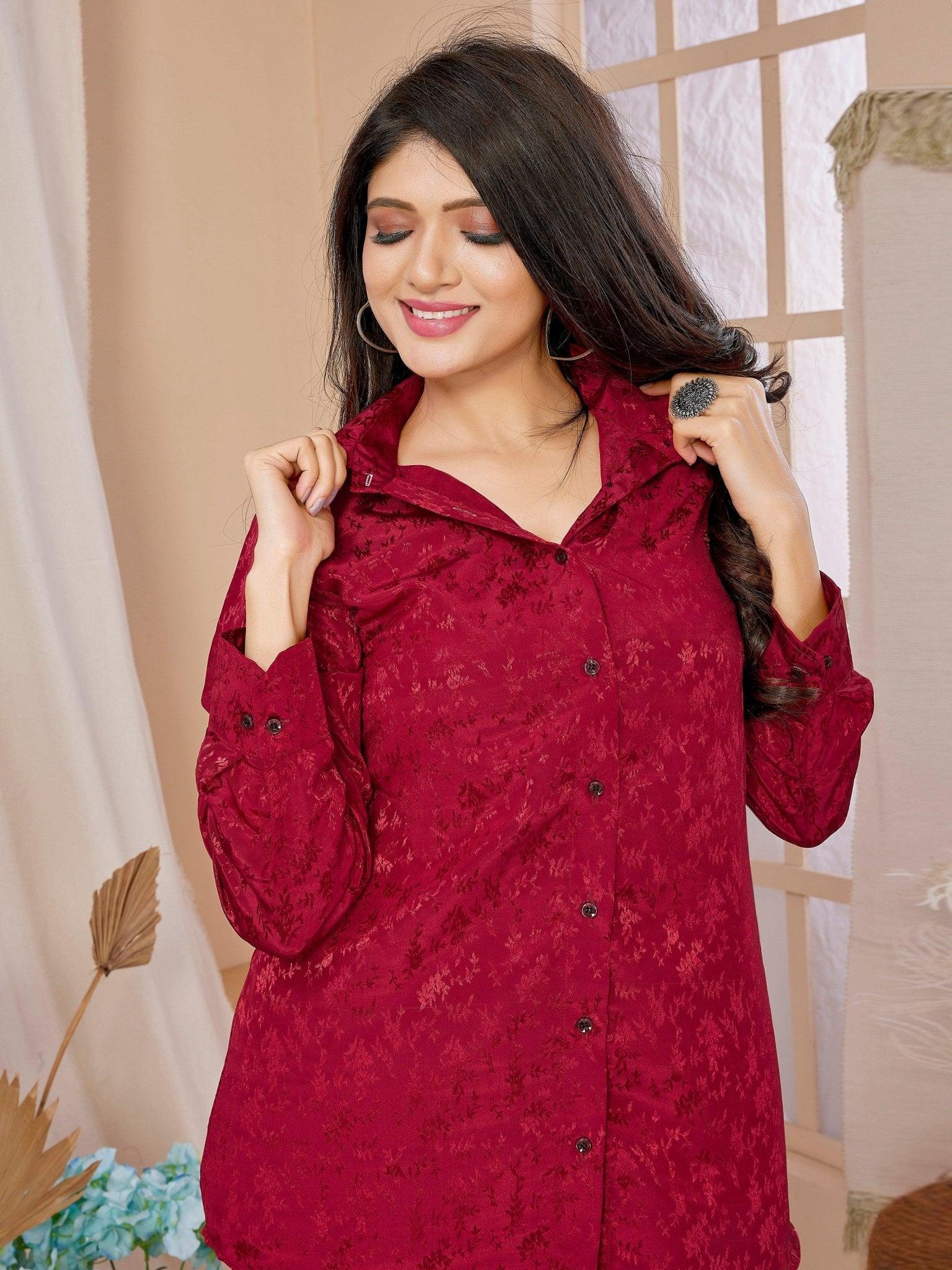 Red Jacquard Lounge Wear - Lounge Wear - Svatantra Clothing