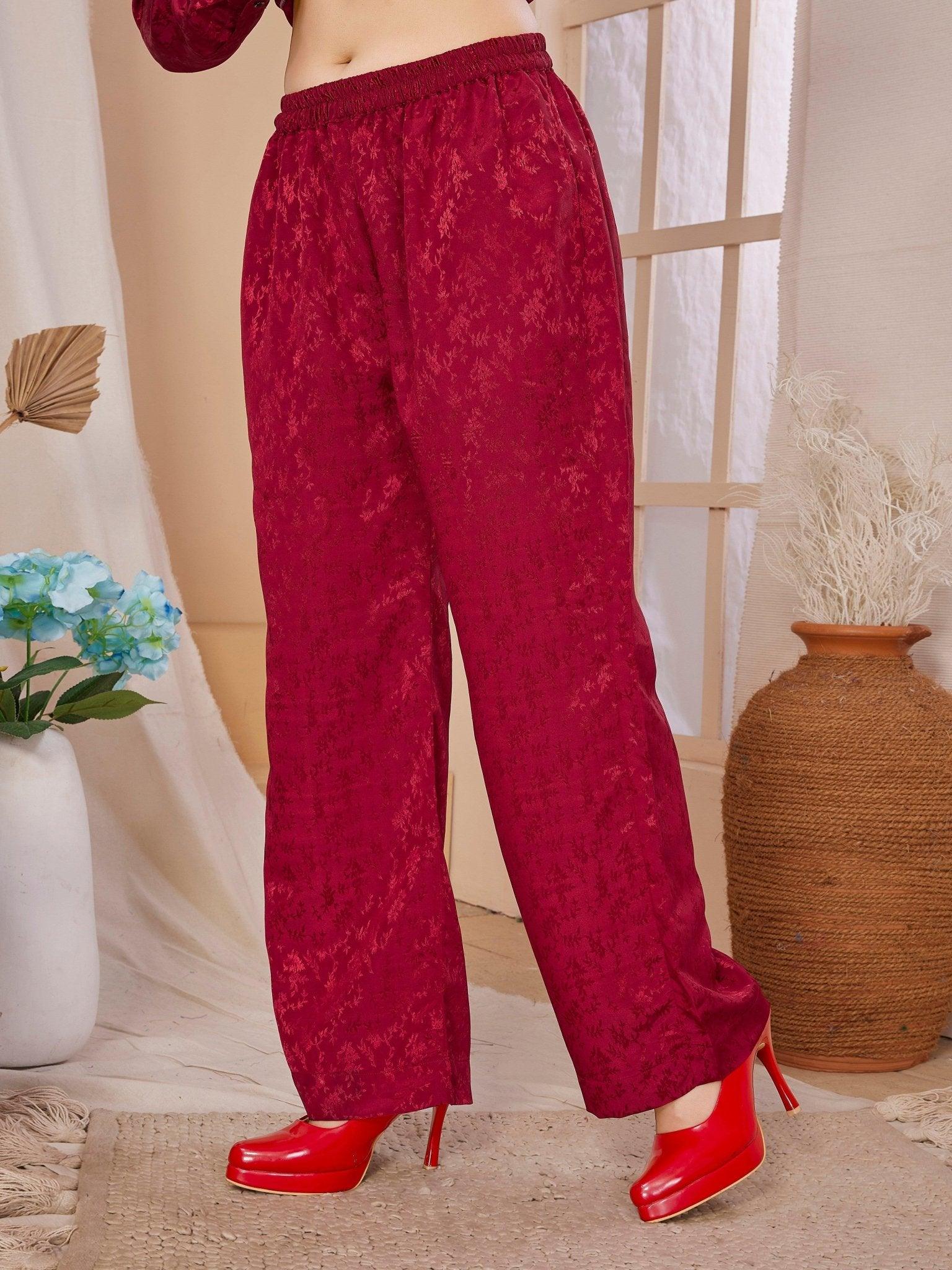 Red Jacquard Lounge Wear - Lounge Wear - Svatantra Clothing