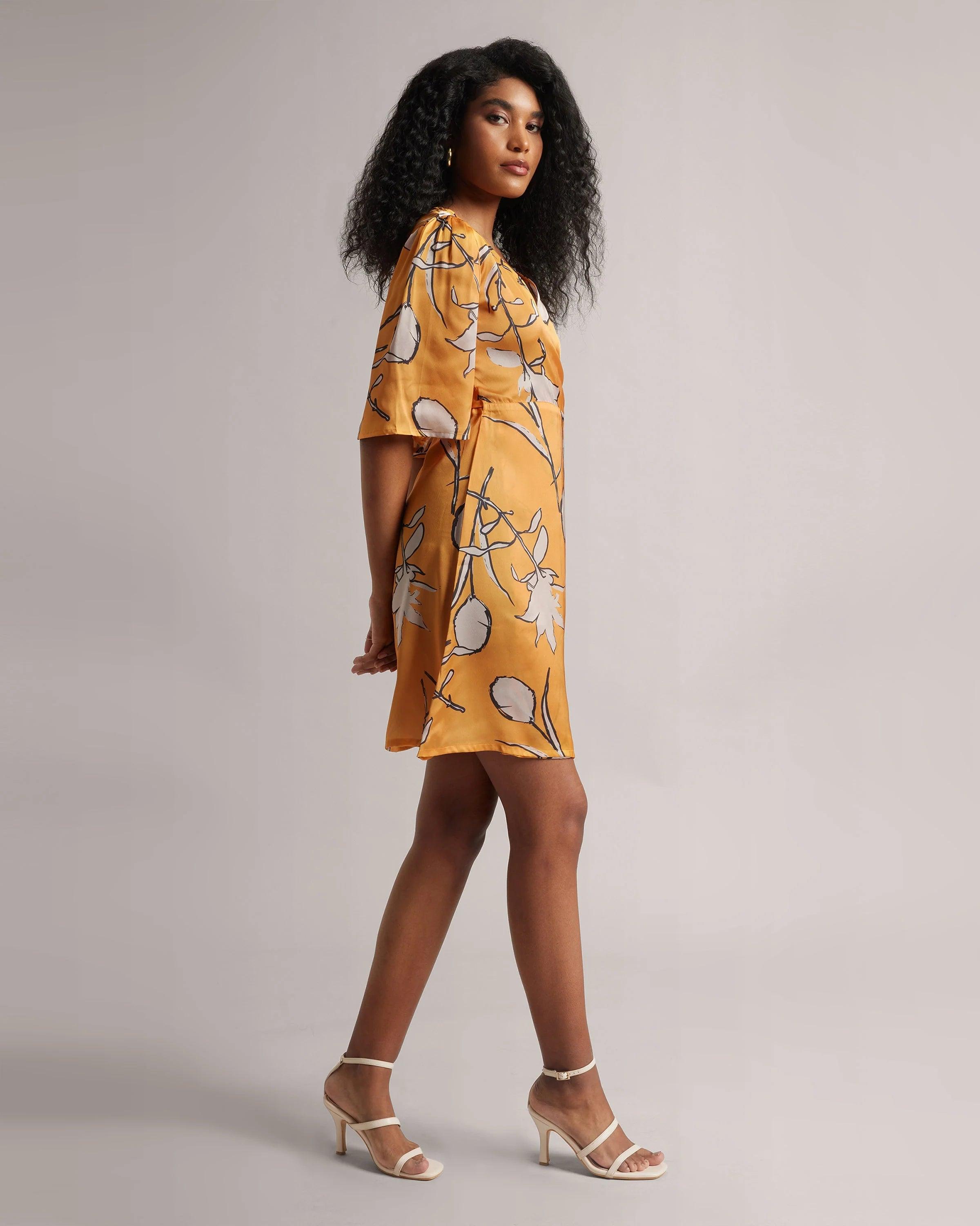 Graceful Amber V-Wrap Flare Dress