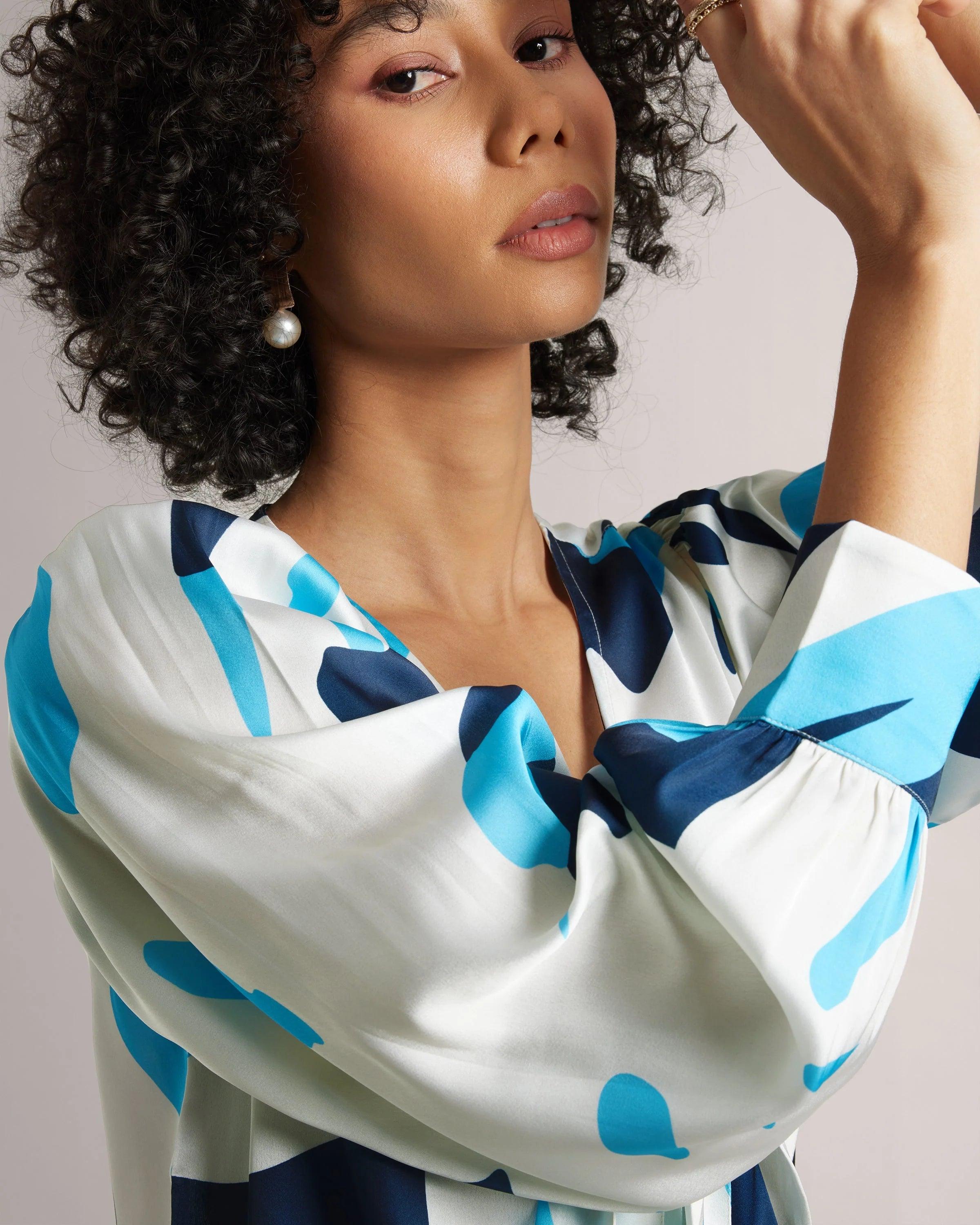 Azure Elegance: Multicolour Crop Shirt