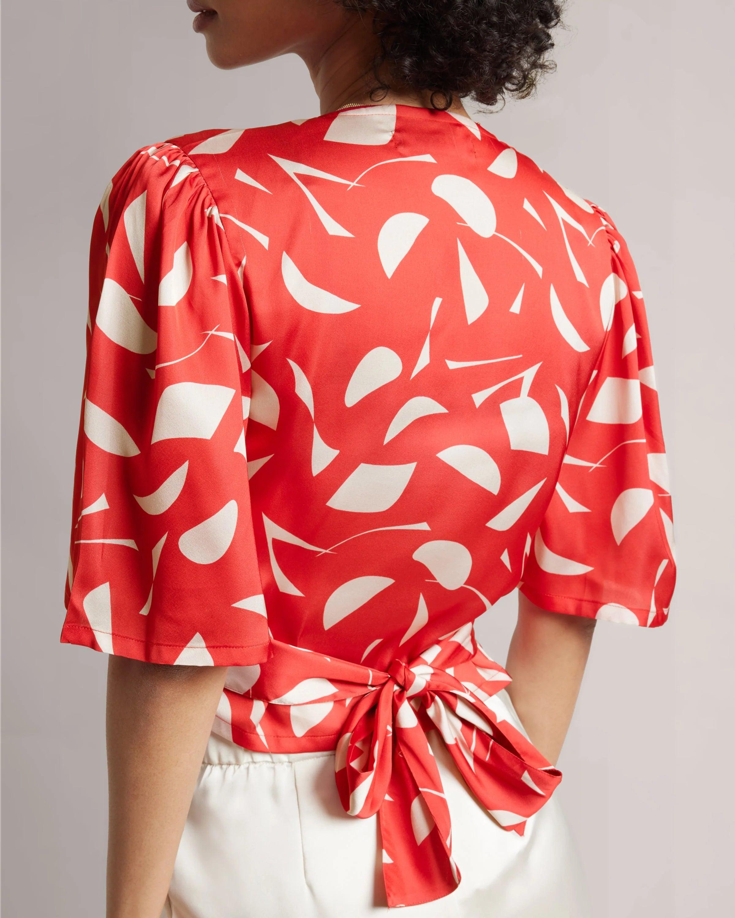 Scarlet Satin Abstract Wrap Top ✨