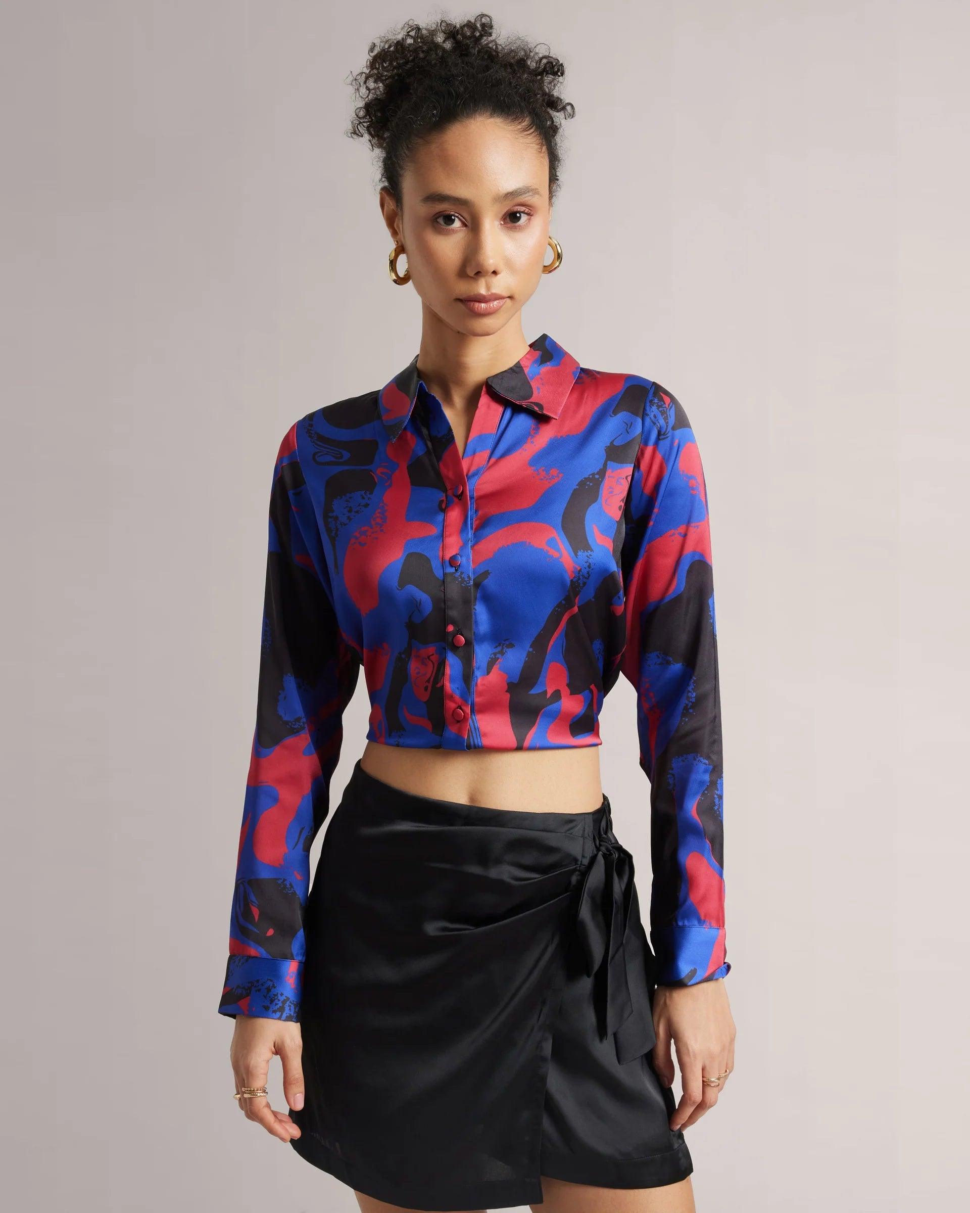 Azure Blue Satin Abstract Crop Top 💙